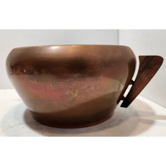 Vintage Round Art Deco Copper Pot With 2 Wooden Handles - Picture 4 of 16